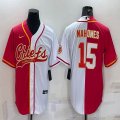 Nike Kansas City Chiefs #15 Patrick Mahomes white red Split baseball jerseys Joint name-BD