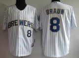 Milwaukee Brewers 8 Ryan Braun White blue MLB Jerseys