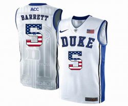 Custom Duke Blue Devils #5 R.J. Barrett V Neck white USA flag College Basketball Jersey 001