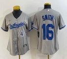 Women Los Angeles Dodgers #16 Will Smith gray majestic baseball Jersey 05