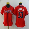 Women Nike Atlanta Braves #13 Ronald Acuna Jr. red majestic baseball jersey