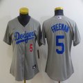 Los Angeles Dodgers #5 Freddie Freeman gray women majestic baseball jersey