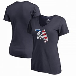 Women\'s Miami Marlins Fanatics Branded Navy 2018 Memorial Day Banner State Plus Size V-Neck T-Shirt