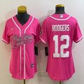 Women Nike Green Bay Packers #12 Aaron Rodgers pink baseball jerseys Joint name-BD