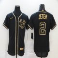 New York Yankees 2# Derek Jeter black gold Flexbase Authentic Collection Jersey-BD