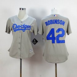 women Los Angeles Dodgers 42 Robinson gray majestic baseball jerseys