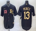 Nike Kansas City Royals #13 Salvador Perez black gold majestic baseball jerseys 02