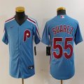 Youth Nike Philadelphia Phillies #55 Ranger Suarez skyblue throwback majestaic baseball jersey