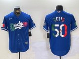 Nike Los Angeles Dodgers #50 Mookie Betts blue green white red majestic baseball Jersey -BD