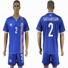 2016 Iceland team SAEVARSSON #2 blue soccer jerseys home