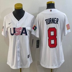 Women 2023 World Cup #8 Trea Turner white USA majestic baseball jerseys 07