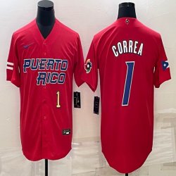 Puerto Rico Baseball #1 Carlos Correa red 2023 World Baseball Classic Replica Player Jersey 03