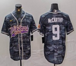 Minnesota Vikings #9 J.J. McCarthy gray camo baseball jersey Joint Name