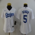 Women Los Angeles Dodgers #5 Corey Seager white majestic baseball jersey