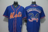 New York Mets 34# Noah Syndergaard blue usa flag baseball jersey