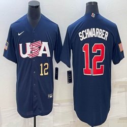 2023 World Cup #12 Kyle Schwarber blue USA majestic baseball jerseys 04