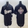 Nike Texas Rangers blank black majestic baseball jersey champions patch-BD