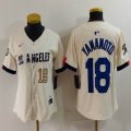 Women Nike Los Angeles Dodgers #18 Yoshinobu Yamamoto beige fashion MLB baseball Jersey-BD 01