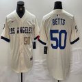 Nike Los Angeles Dodgers #50 Mookie Betts beige fashion majestic baseball Jerseys-BD 01