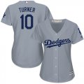 Women Los Angeles Dodgers #10 Justin Turner gray majestic baseball jersey