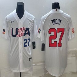 2023 World Cup #27 Mike Trout white USA majestic baseball jerseys 01