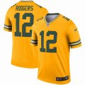 Nike Green Bay Packers #12 Aaron Rodgers Yellow NFL Jersey Inverted version