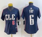 Women Nike Cleveland Indians #6 Fry blue majestic baseball jersey -BD 03