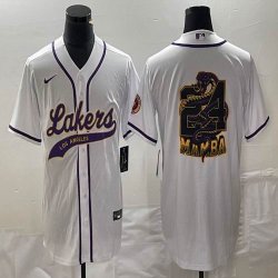 Nike Los Angeless Lakers #24 Kobe Bryant white baseball jerseys Joint name MAMBA-BD