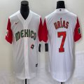 2023 World Cup Mexico #7 Julio Urias white red majestic baseball jerseys 44