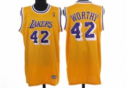 Los Angeles Lakers 42 WORTHY yellow throwback cheap jerseys