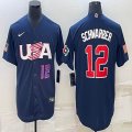 2023 World Cup #12 Kyle Schwarber blue USA majestic baseball jerseys 03