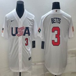 2023 World Cup #3 Mookie Betts white USA majestic baseball jerseys 05