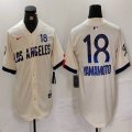 Nike Los Angeles Dodgers #18 Yoshinobu Yamamoto beige fashion MLB baseball Jersey 05