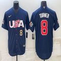 2023 World Cup #8 Trea Turner blue USA majestic baseball jerseys 02