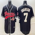 Nike Atlanta Braves #7 Dansby Swanson black MLB Baseball jerseys Joint name-BD 02