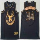 Nike Milwaukee Bucks 34# Giannis Antetokounmpo Black gold basketball jersey Honor Edition-ty