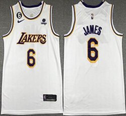 Nike Los Angeles Lakers #6 LeBron James white basketball jerseys 6 patch -XD 02