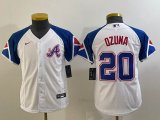 Youth Nike Atlanta Braves #20 Marcell Ozuna white blue majestic baseball MLB Jerseys city version-BD