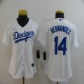 Women Los Angeles Dodgers #14 Enrique Hernandez white majestic baseball jersey