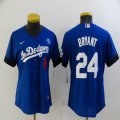 Women New Nike Los Angeles Dodgers Kobe Bryant #8 and #24 blue Majestic baseball Jersey