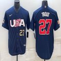 2023 World Cup #27 Mike Trout blue USA majestic baseball jerseys 01