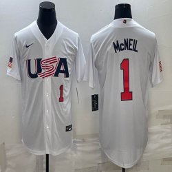 2023 World Cup #1 Jeff McNeil white USA majestic baseball jerseys 06