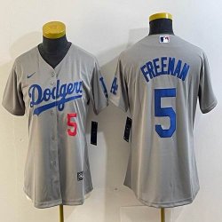 Women Los Angeles Dodgers #5 #5 Freddie Freeman gray majestic baseball jersey