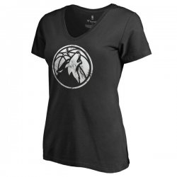 Women\'s Minnesota Timberwolves Fanatics Branded Black Marble Logo Plus Size V-Neck T-Shirt