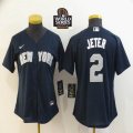 Women Nike New York Yankees 2# Derek Jeter dark blue majestic baseball Jersey-BD