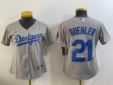 Youth Nike Los Angeles Dodgers #21 Walker Buehler gray majestic baseball jersey 01