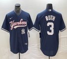 Nike New York Yankees #3 Babe Ruth blue MLB baseball Jersey Joint name 03