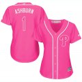 2017 Women Philadephia Phillis #1 Ashburn pink majestic mlb jersey