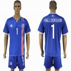 2016 Iceland team HALLDORSSON #1 blue soccer jerseys home