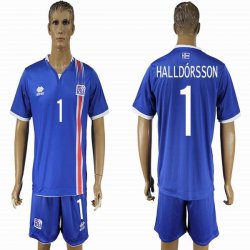 2016 Iceland team HALLDORSSON #1 blue soccer jerseys home